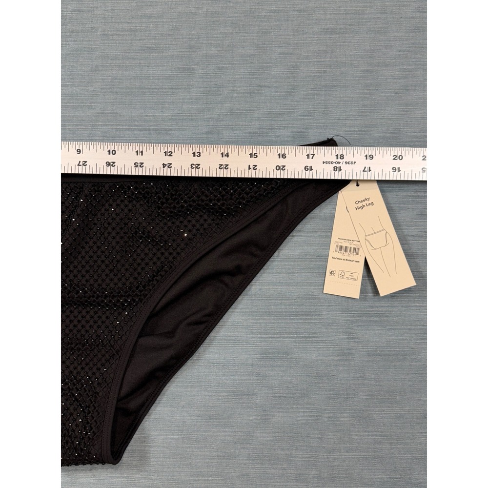 No Boundaries Womens Black Mesh High Leg Cheeky Bikini Swim Bottoms XL 16-18 NEW - Picture 5 of 6
